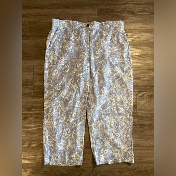 Talbots Crop Pants 16P Linen Blend Floral - Picture 2 of 11